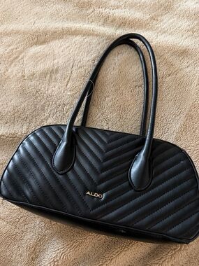 ALDO Black Quilted Dome Shoulder Bag with Gold Logo